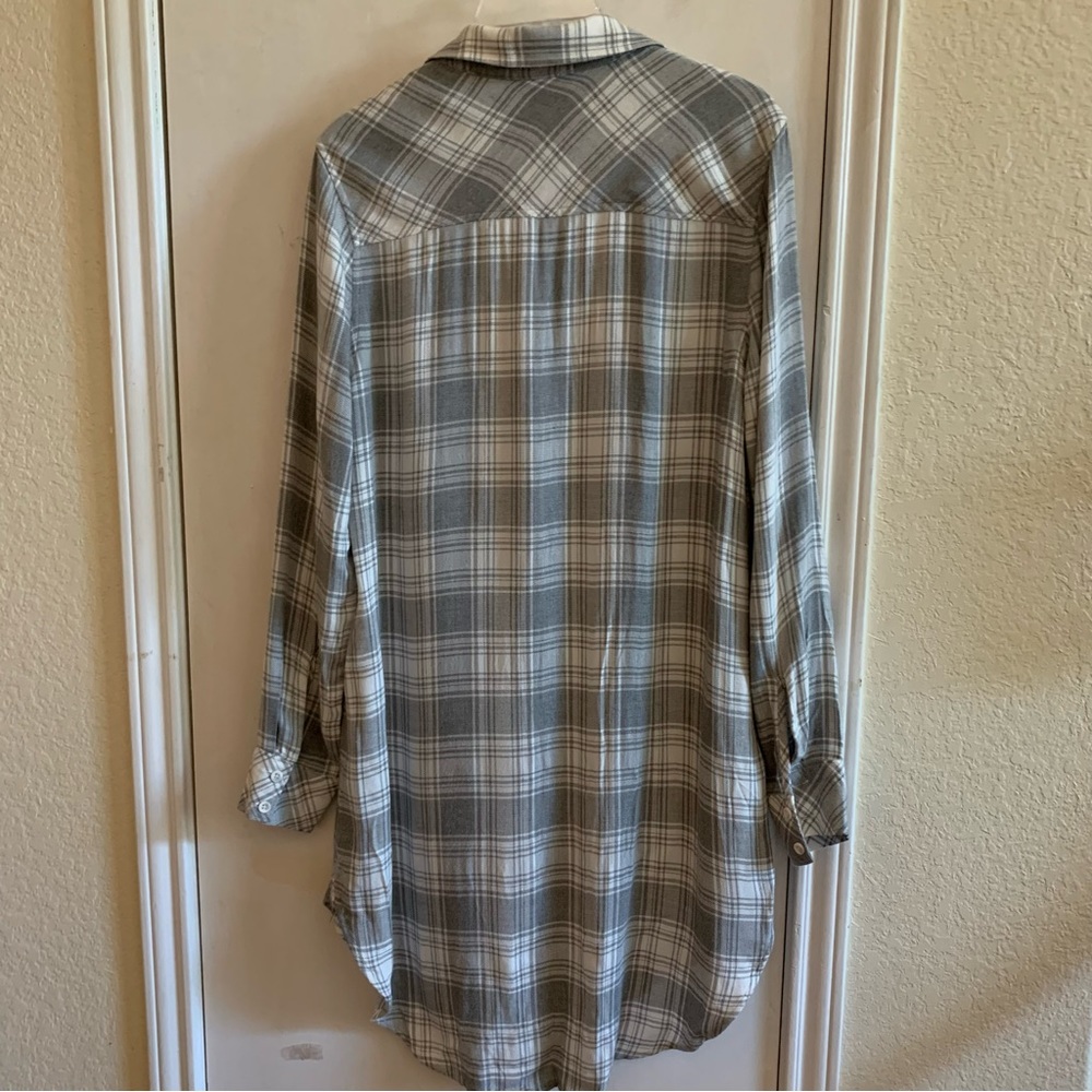NWT Cloth & Stone long sleeves shirt dress, plaid white Heather gray, size M - Picture 6 of 8